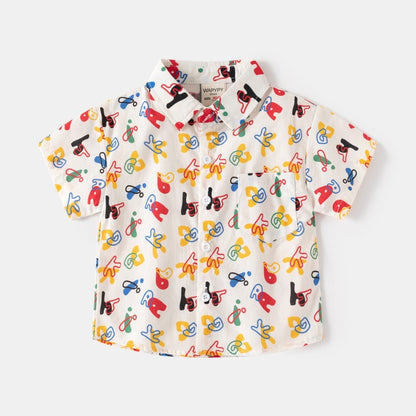 [383212] - Atasan Baju Kemeja Lengan Pendek Anak Laki-Laki - Motif Animal Car Letter Mix