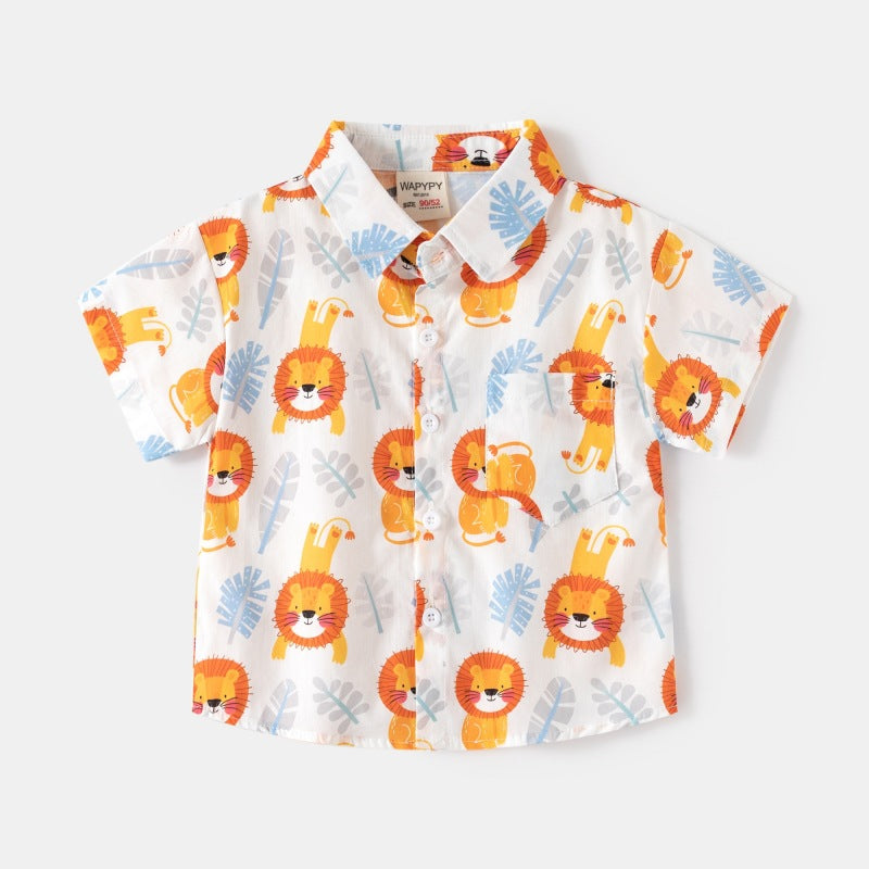 [383212] - Atasan Baju Kemeja Lengan Pendek Anak Laki-Laki - Motif Animal Car Letter Mix