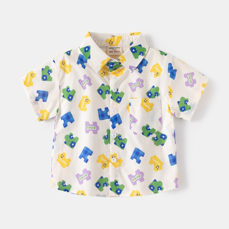 [383212] - Atasan Baju Kemeja Lengan Pendek Anak Laki-Laki - Motif Animal Car Letter Mix