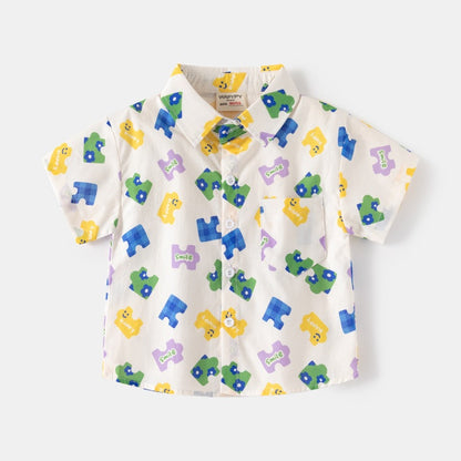 [383212] - Atasan Baju Kemeja Lengan Pendek Anak Laki-Laki - Motif Animal Car Letter Mix