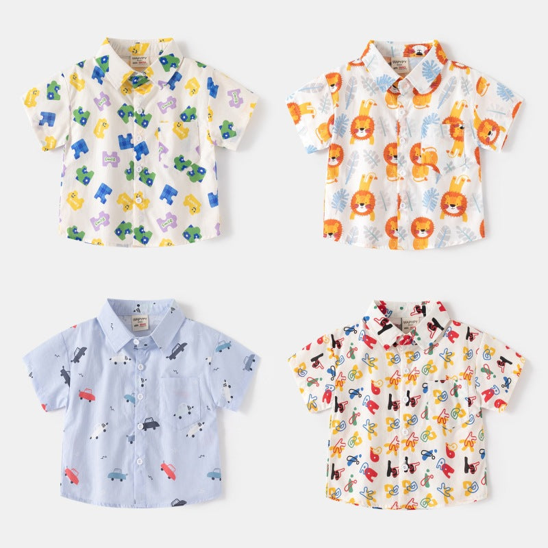 [383212] - Atasan Baju Kemeja Lengan Pendek Anak Laki-Laki - Motif Animal Car Letter Mix