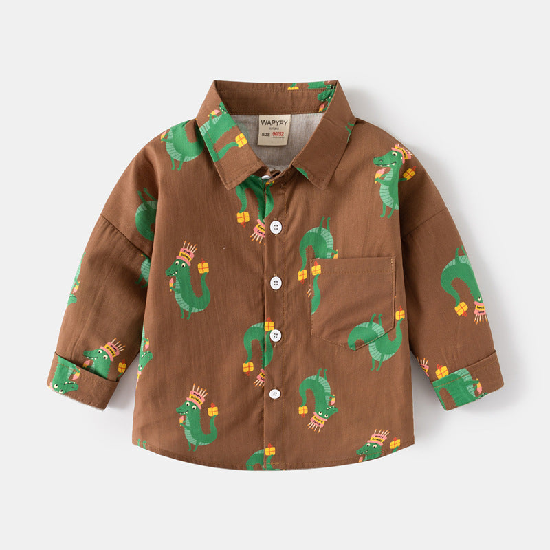 [383213] - Atasan Baju Kemeja Lengan Panjang Anak Laki-Laki - Motif Little Explorer