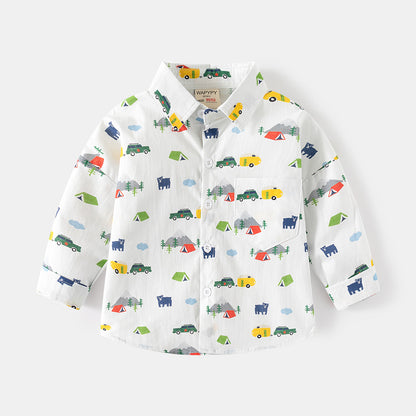 [383213] - Atasan Baju Kemeja Lengan Panjang Anak Laki-Laki - Motif Little Explorer