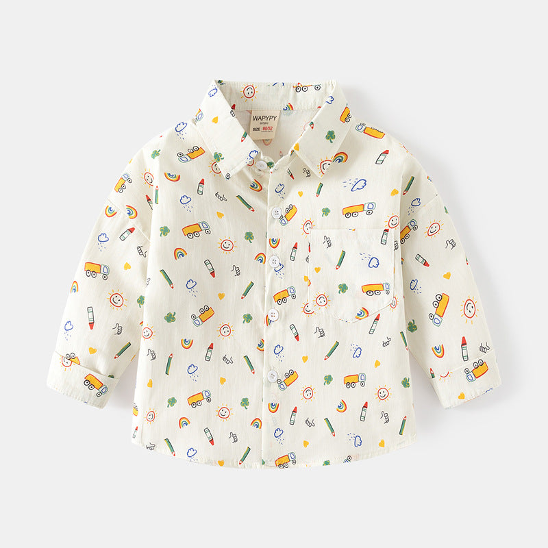 [383213] - Atasan Baju Kemeja Lengan Panjang Anak Laki-Laki - Motif Little Explorer