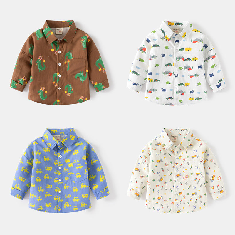 [383213] - Atasan Baju Kemeja Lengan Panjang Anak Laki-Laki - Motif Little Explorer
