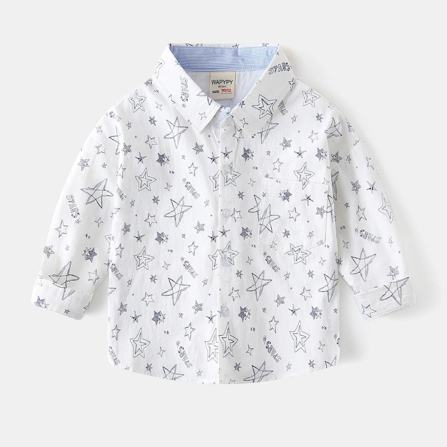 [383215] - Baju Atasan Kemeja Lengan Panjang Anak Laki-Laki - Motif Stars & Stripes