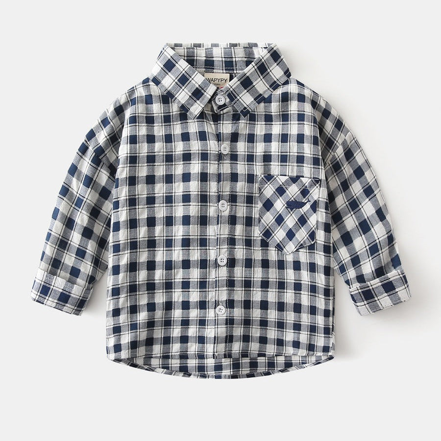 [383216] - Atasan Baju Kemeja Lengan Panjang Anak Laki-Laki - Motif Plaid