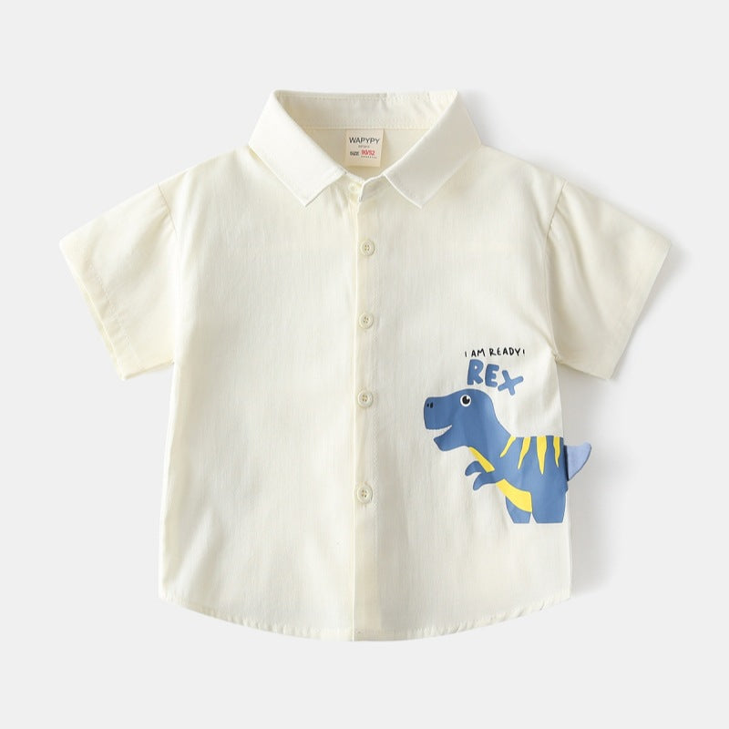 [383219] - Atasan Baju Kemeja Lengan Pendek Anak Laki-Laki Cowok - Motif T-rex - BABYHOKI STORE