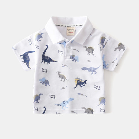 [383225] - Baju Atasan Kaos Polo Kerah Lengan Pendek Anak Laki-Laki Cowok - Motif White Dinosaur - BABYHOKI STORE - BABYHOKI STORE