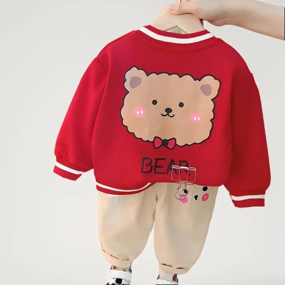 [340292] - Setelan 3 in 1 Sweater Crewneck Celana Chino Import Anak Cewek - Motif Cheek Bear