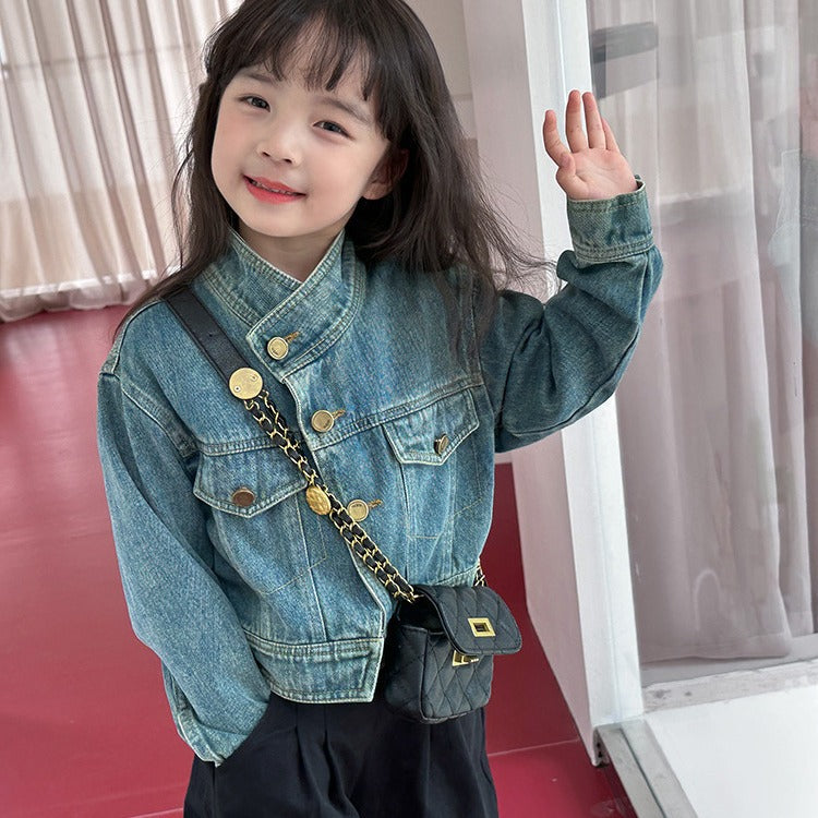 [5071001] - Baju Atasan Jaket Jeans Fashion Import Anak Perempuan - Motif Plain Fiber