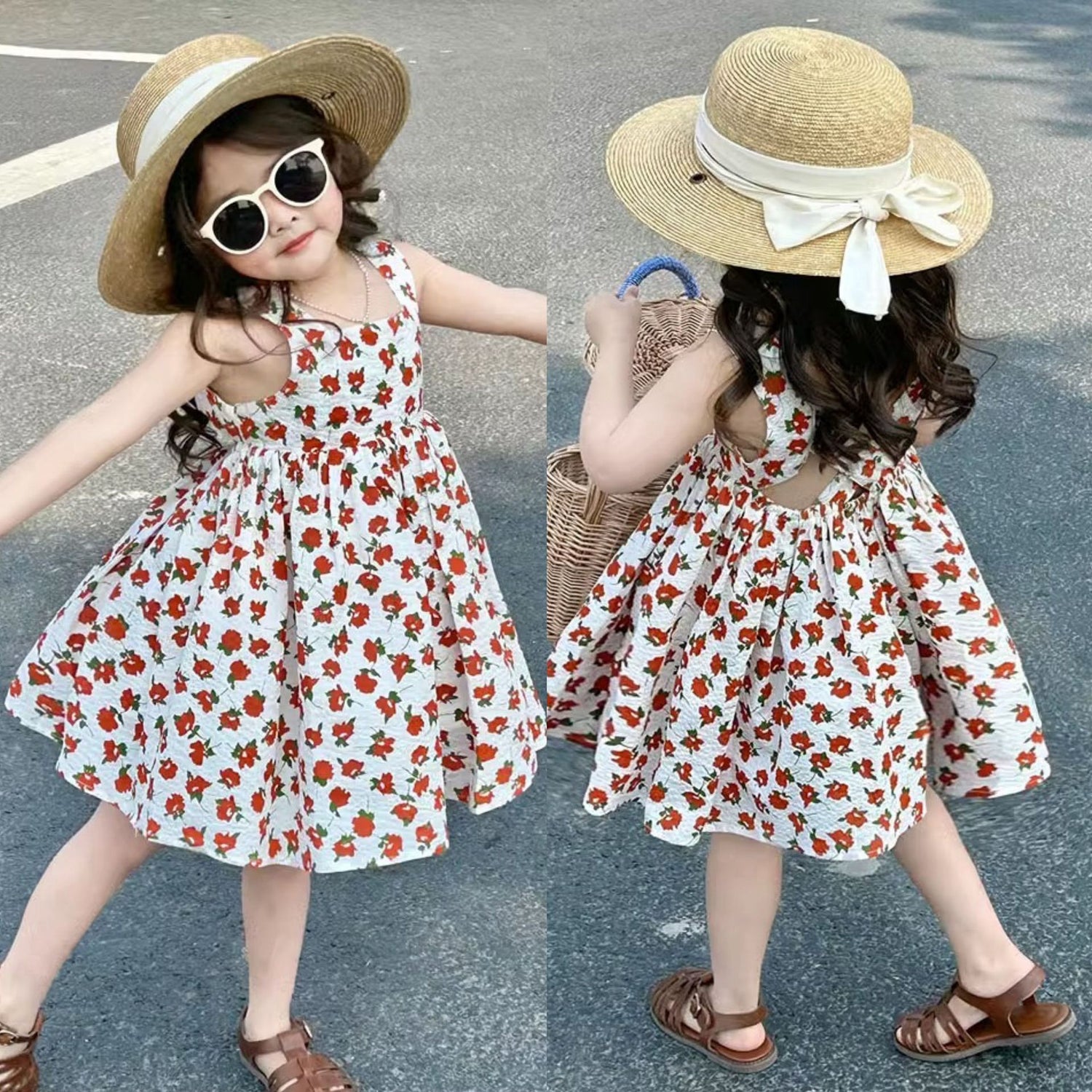 [5071008] - Baju Dress Kutung Pantai Fashion Anak Perempuan - Motif Flower Stalk