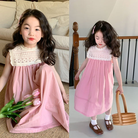 [5071013] - Baju Dress Atasan Tanpa Lengan Fashion Anak Perempuan - Motif Lace Neck
