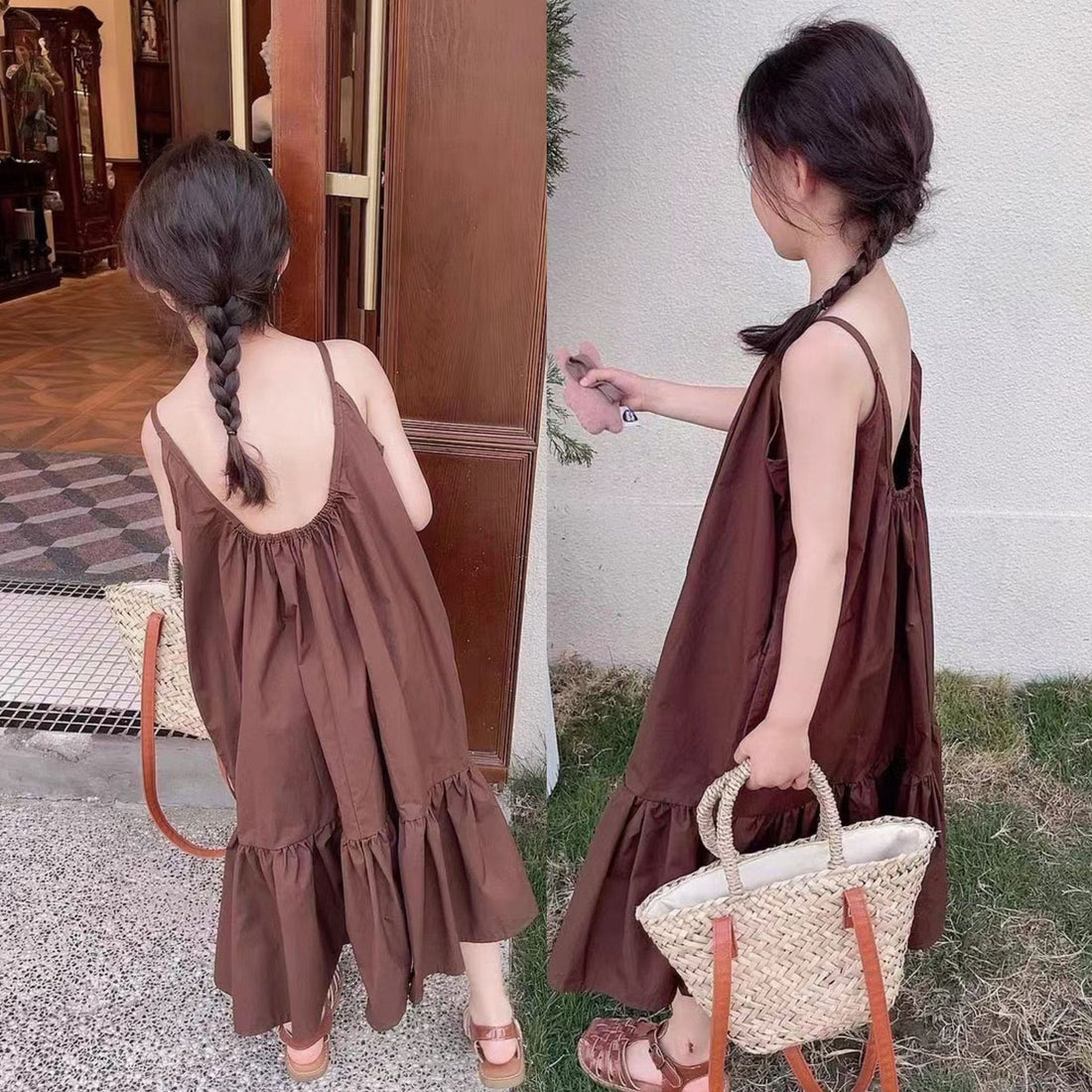 [5071016] - Baju Dress Kutung Backless Fashion Import Anak Perempuan - Motif Wrinkled Plain