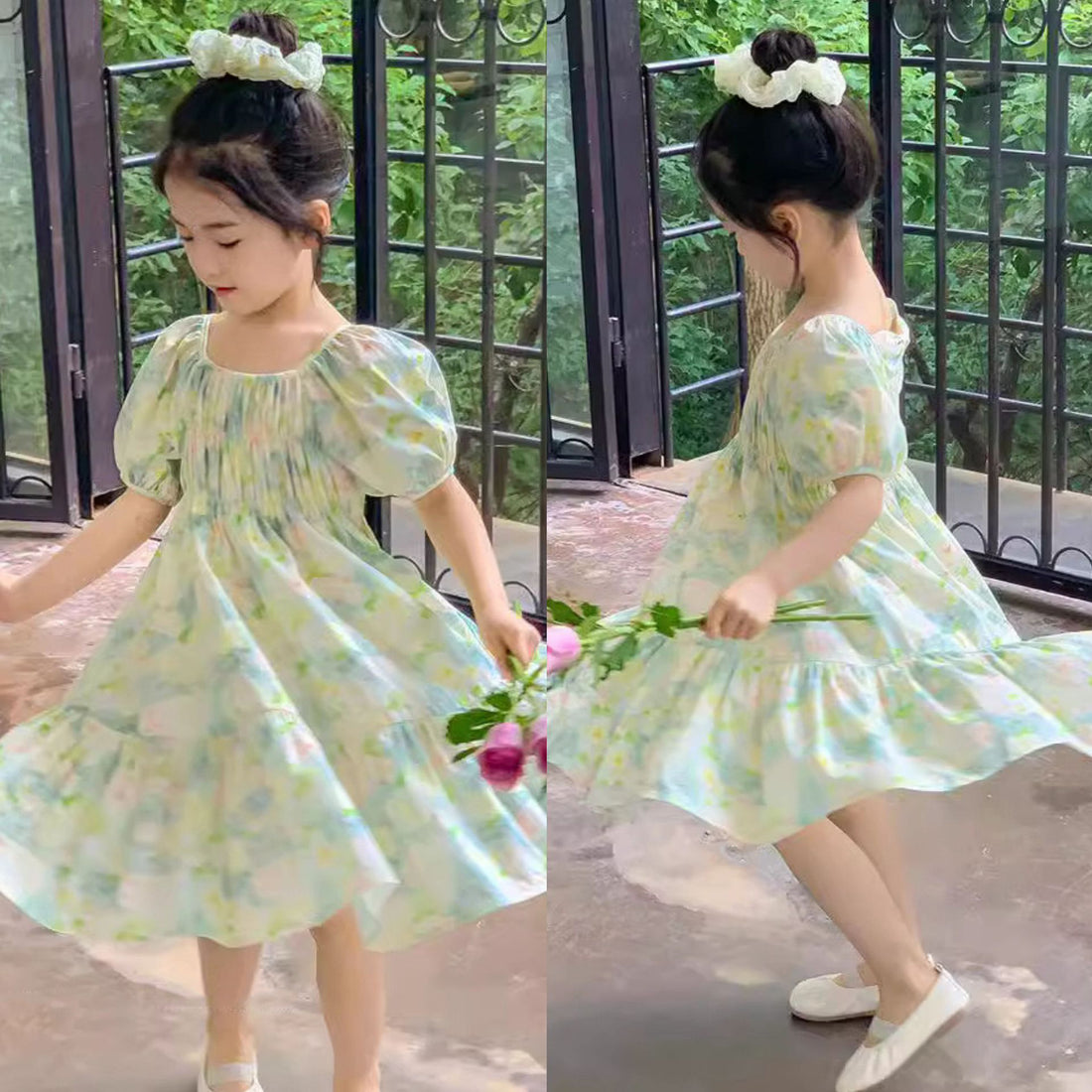 [5071024] - Baju Dress Lengan Pendek Fashion Import Anak Perempuan - Motif Fresh Flower