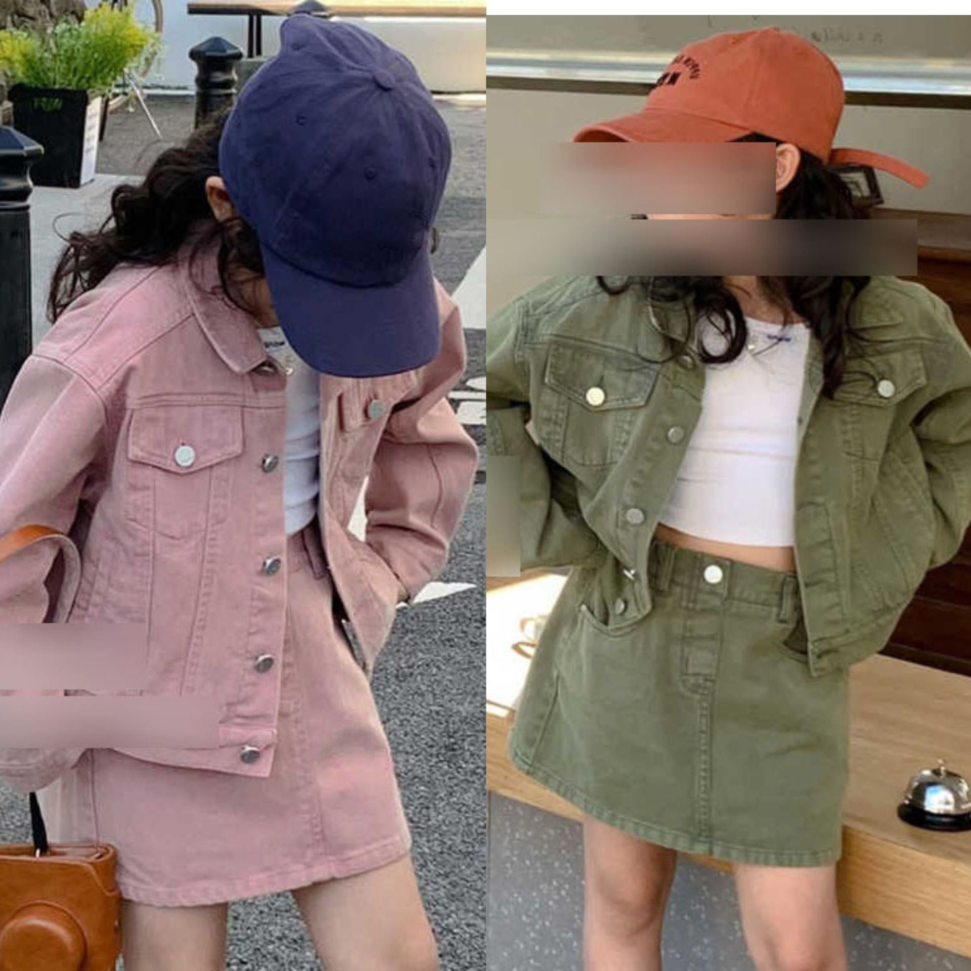 [5071029] - Setelan Baju Jaket Lengan Panjang Bawahan Rok Pendek Jeans Fashion Anak Perempuan - Motif Button Line