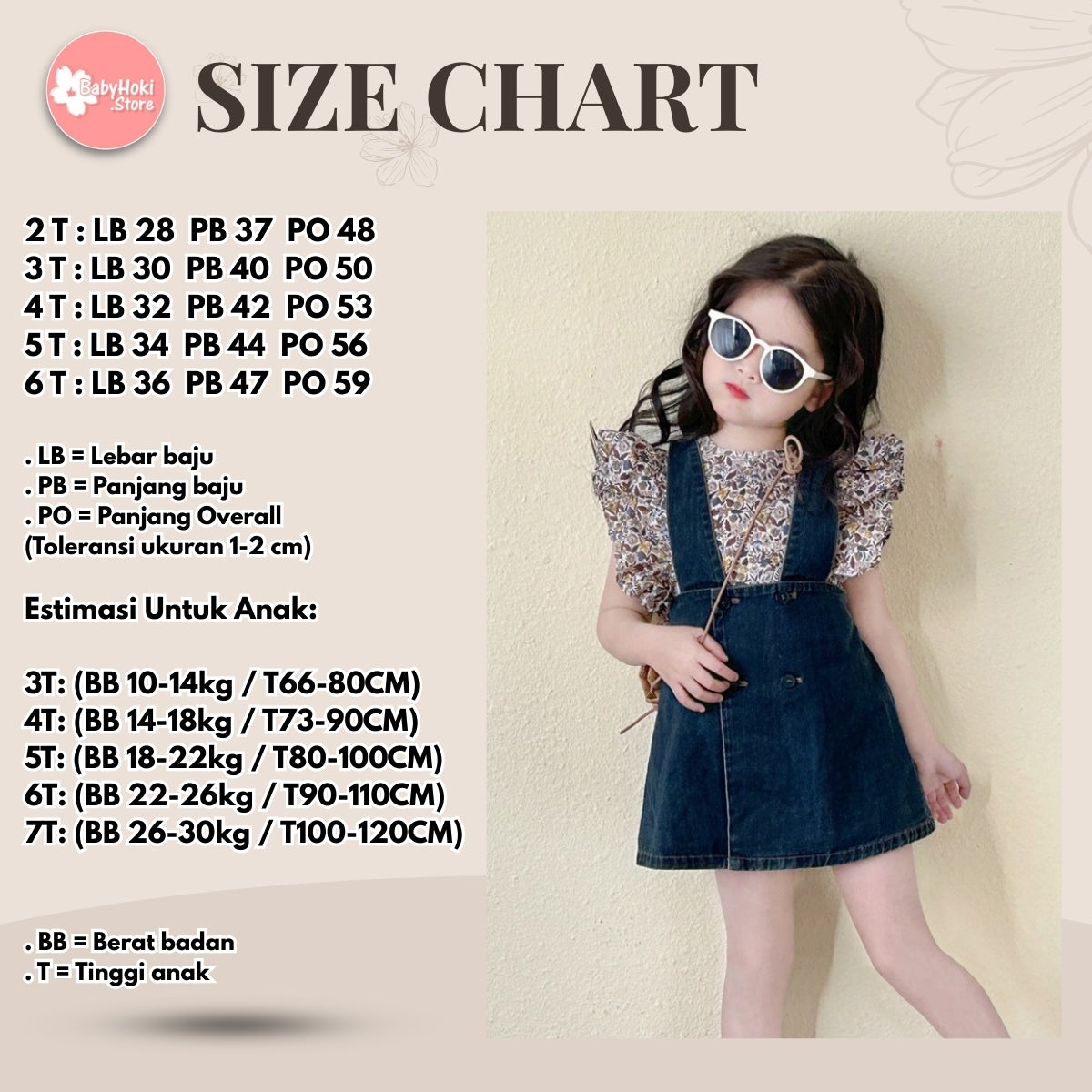 [5071033] - Baju Setelan Blouse Kutung Bawahan Overall Pendek Fashion Anak Perempuan - Motif Denim Floral