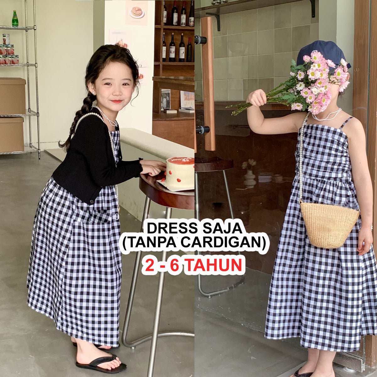 [5071047] - Baju Dress Kutung Fashion Anak Perempuan - Motif Plain Plaid