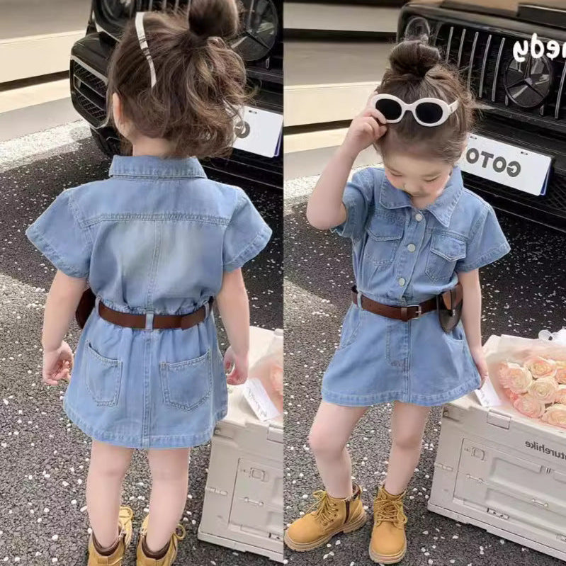 [5071059] - Baju Dress Pendek Jeans Lengan Pendek Fashion Anak Perempuan - Motif Casual Denim