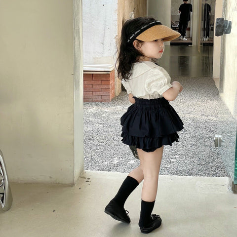 [5071062] - Setelan Baju Lengan Pendek Celana Rok Pendek Fashion Anak Perempuan - Motif Casual Plain
