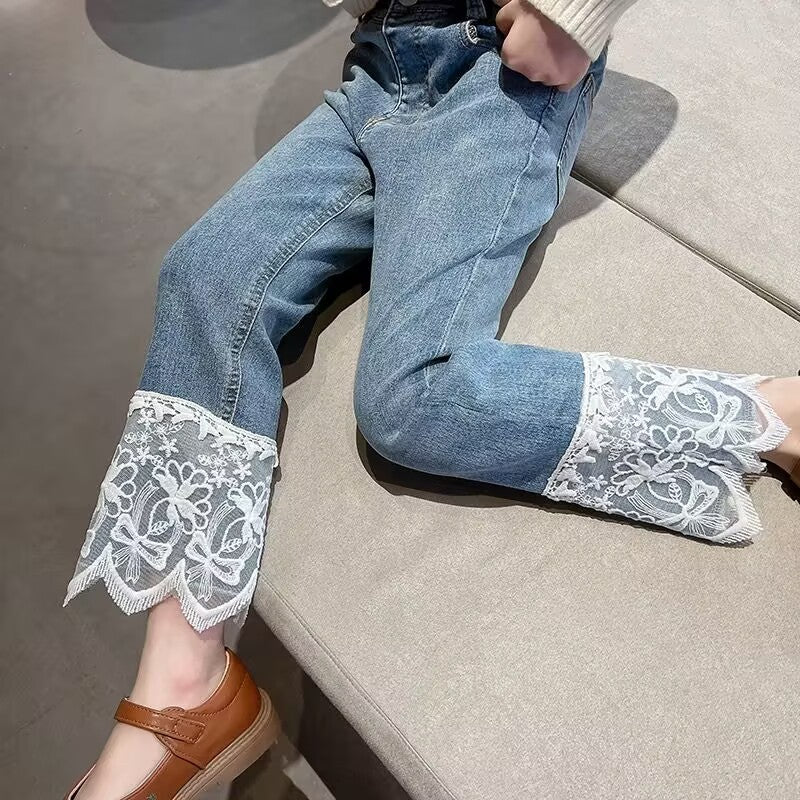 [5071071] - Bawahan Celana Panjang Jeans Fashion Anak Perempuan - Motif Lace Denim