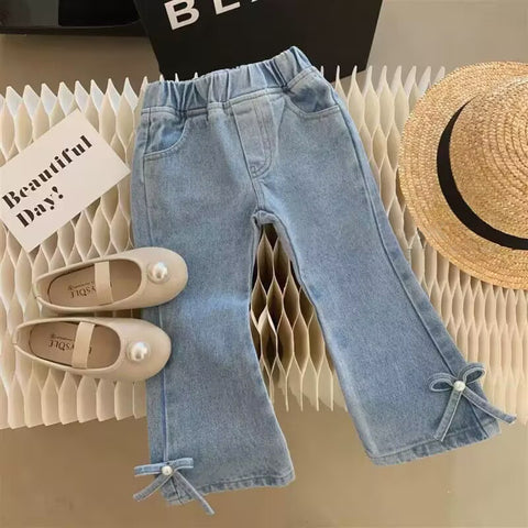 [5071073] - Bawahan Celana Jeans Panjang Fashion Anak Perempuan - Motif Pearl Ribbon