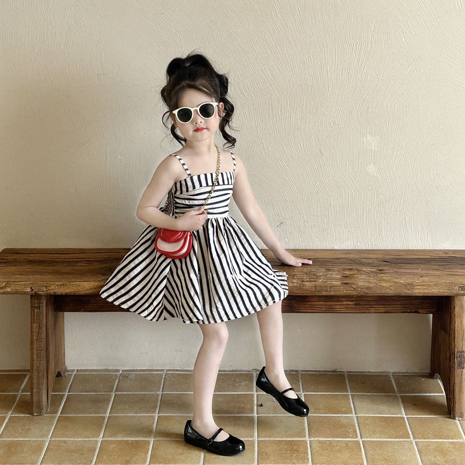 [5071080] - Baju Dress Gaun Pesta Lengan Kutung Fashion Anak Perempuan Cewek - Motif Striped - BABYHOKI STORE