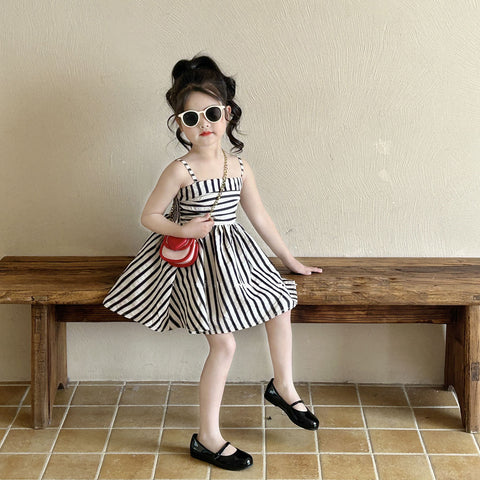 [5071080] - Baju Dress Gaun Pesta Lengan Kutung Fashion Anak Perempuan Cewek - Motif Striped - BABYHOKI STORE
