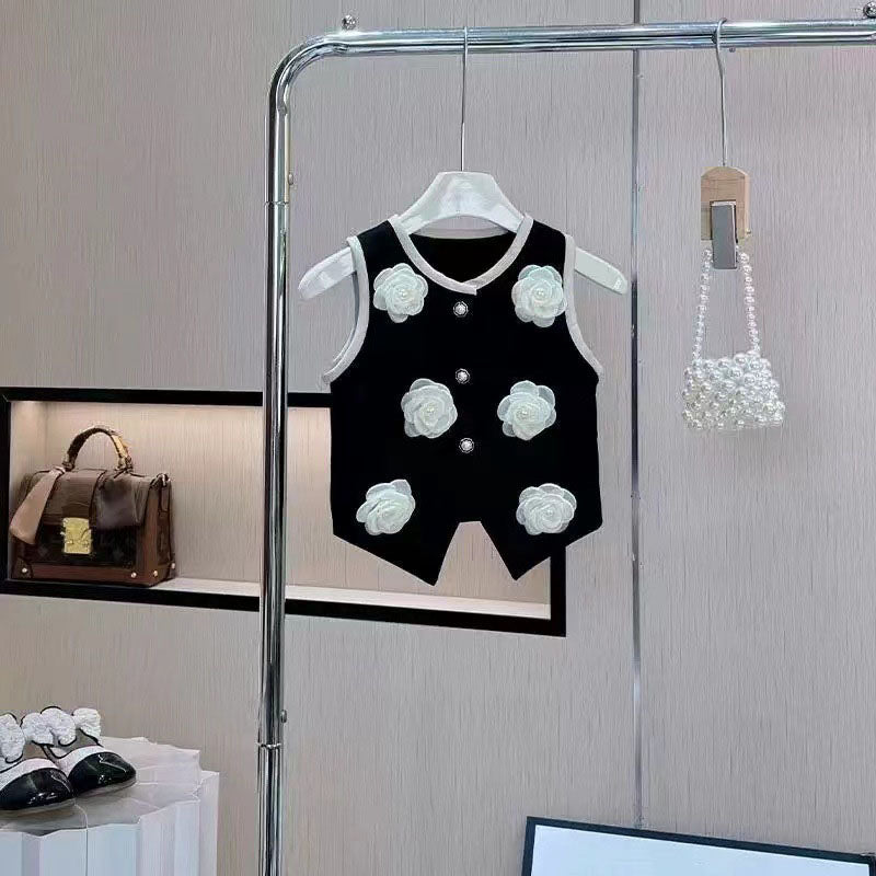 [5071082] - One Set 2in1 Baju Setelan Atasan Rompi Lengan Kutung Bawahan Celana Rok Pendek Plisket Fashion Anak Perempuan Cewek - Motif Floral 3D - BABYHOKI STORE