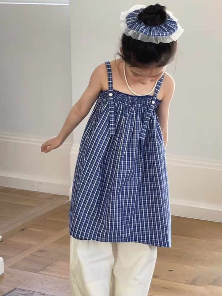 [5071088] - One Set 2in1 Baju Setelan Atasan Lengan Kutung Bawahan Celana Panjang Kulot Putih Fashion Anak Perempuan Cewek - Motif Style Plaid - BABYHOKI STORE