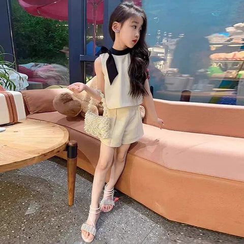 [5071091] - One Set 2in1 Baju Setelan Atasan Putih Lengan Kutung Bawahan Celana Pendek Fashion Korean Style Anak Perempuan Cewek - Motif Colour Basic White - BABYHOKI STORE