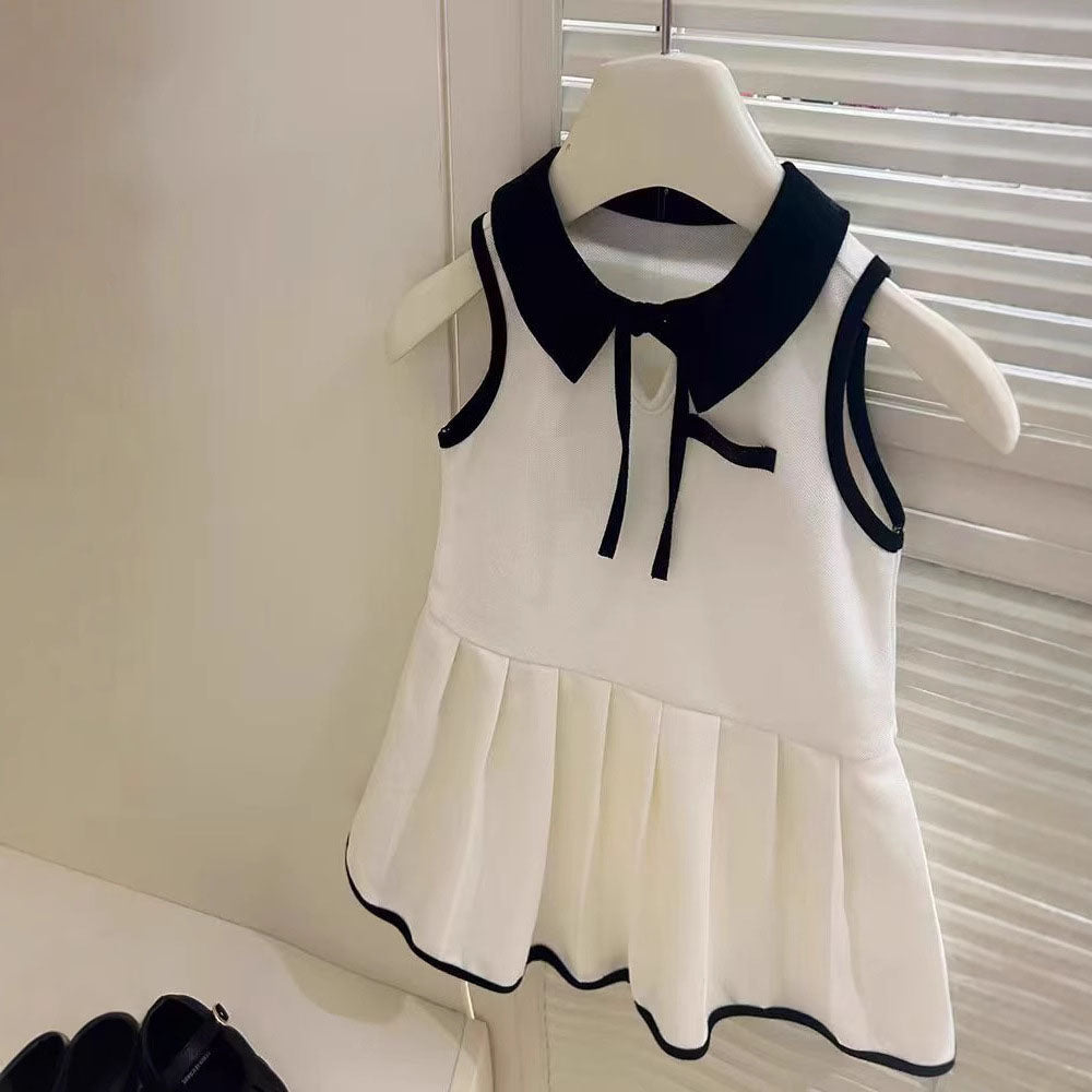 [5071095] - Baju Dress Sporty Lengan Kutung Fashion Anak Perempuan Cewek - Motif Basic Colour White Stripe Black - BABYHOKI STORE