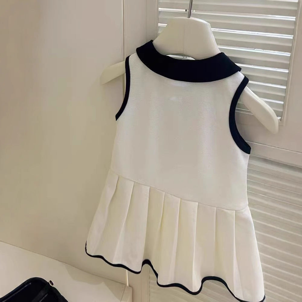 [5071095] - Baju Dress Sporty Lengan Kutung Fashion Anak Perempuan Cewek - Motif Basic Colour White Stripe Black - BABYHOKI STORE
