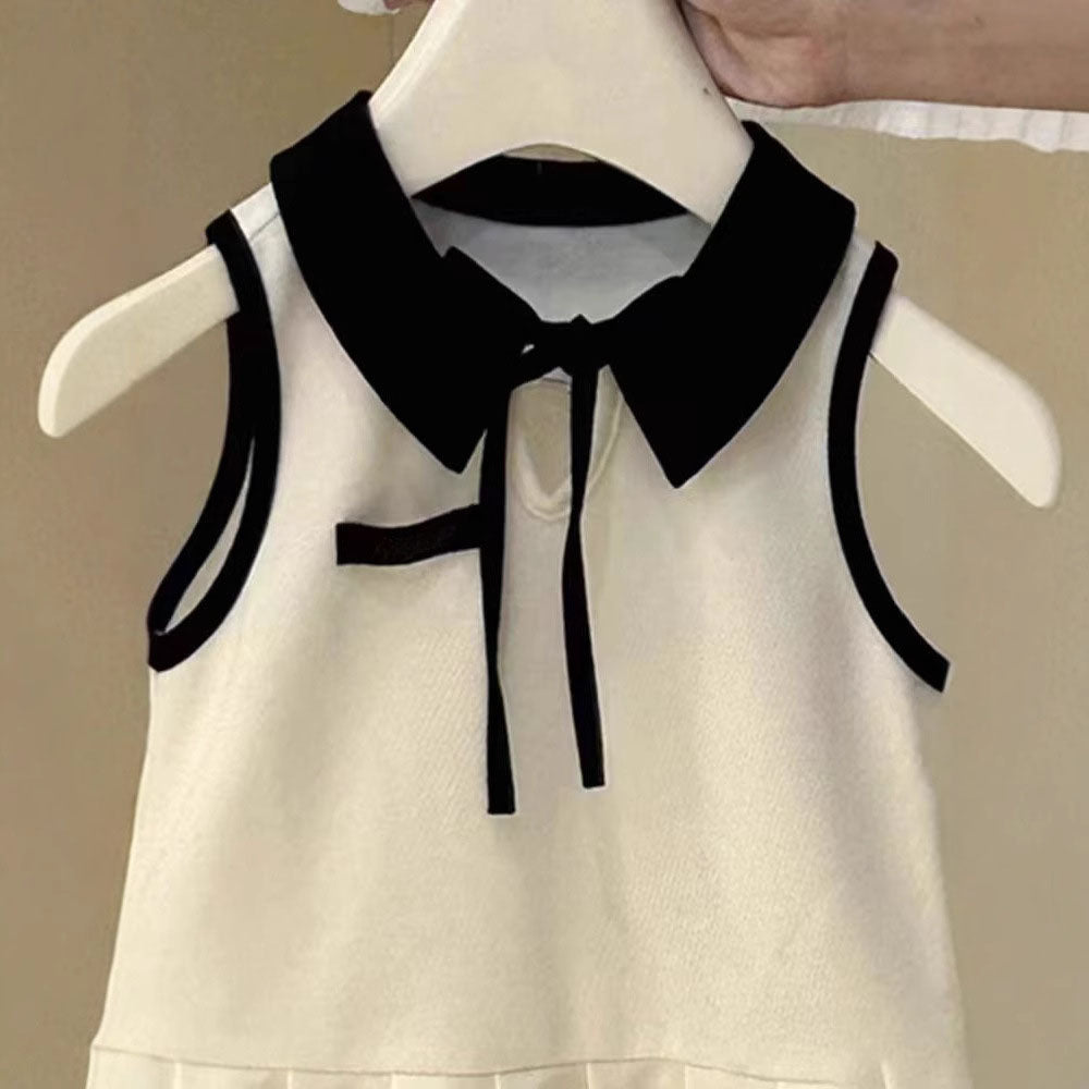 [5071095] - Baju Dress Sporty Lengan Kutung Fashion Anak Perempuan Cewek - Motif Basic Colour White Stripe Black - BABYHOKI STORE