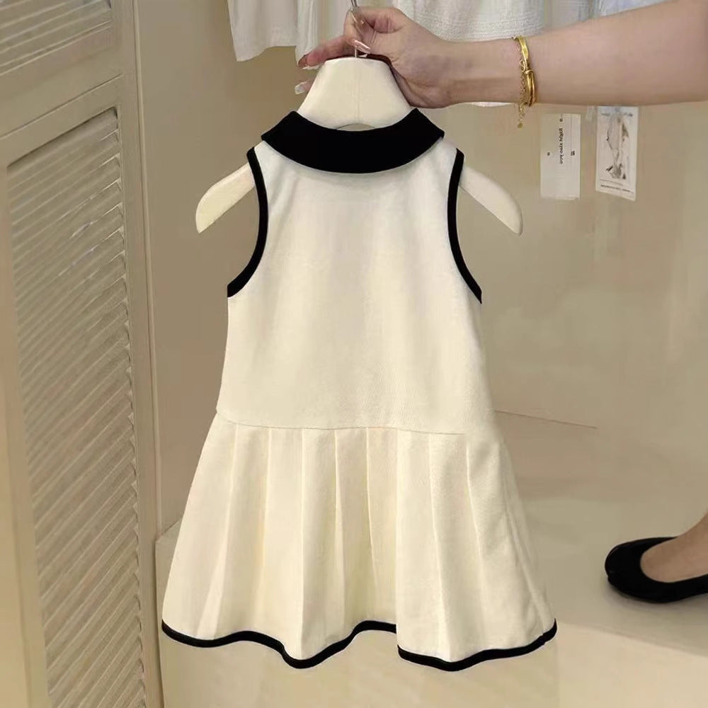 [5071095] - Baju Dress Sporty Lengan Kutung Fashion Anak Perempuan Cewek - Motif Basic Colour White Stripe Black - BABYHOKI STORE