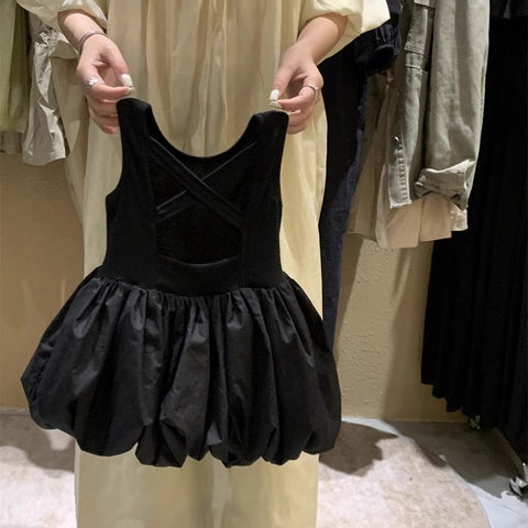 [5071100] - Baju Dress Gaun Princess Lengan Kutung Fashion Anak Perempuan Cewek - Motif Solid Colour Black - BABYHOKI STORE