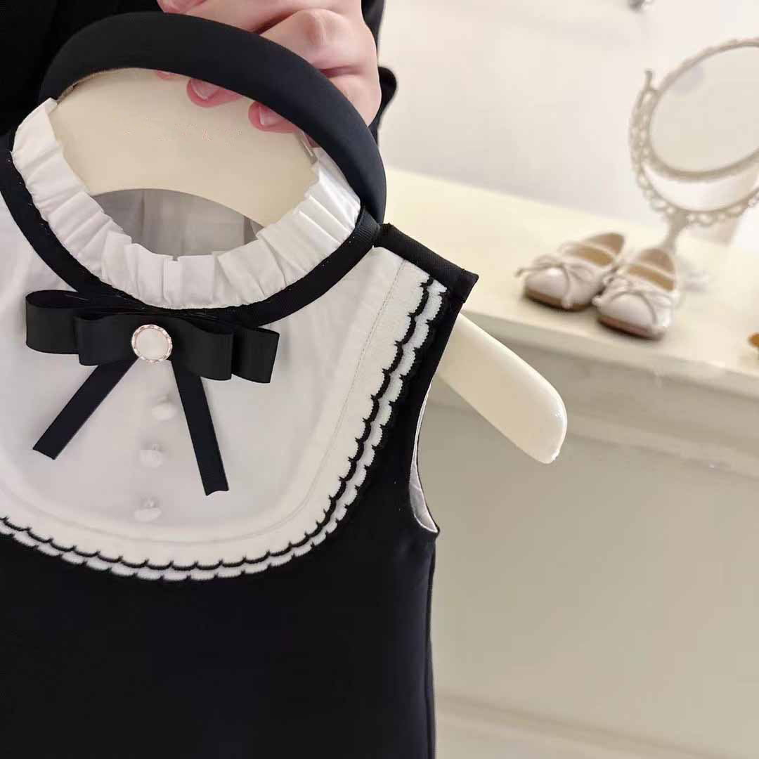 [5071105] - Baju Dress Gaun Lengan Kutung Korean Style Fashion Anak Perempuan Cewek - Motif Button Ribbon - BABYHOKI STORE