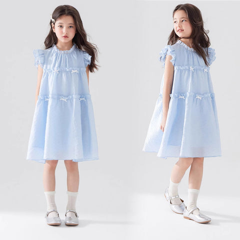 [5071122] - Baju Dress Summer Gaun Lengan Kutung Fashion Korean Style Anak Perempuan Cewek - Motif Lace Ribbon - BABYHOKI STORE