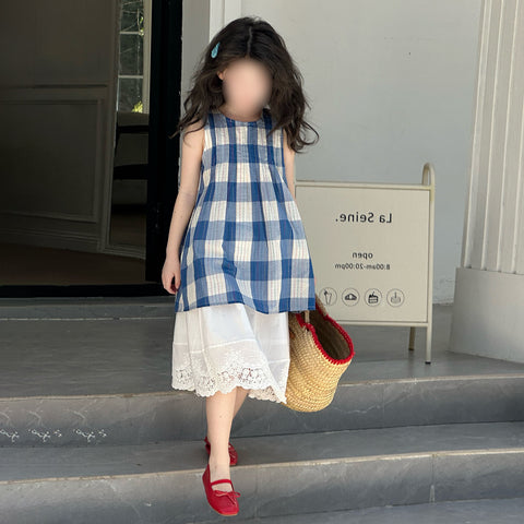 [5071125] - One Set 2in1 Baju Setelan Atasan Summer Plaid Lengan Kutung Bawahan Rok Berenda Fashion Trendi Anak Perempuan Cewek - Motif Lace Plaid - BABYHOKI STORE