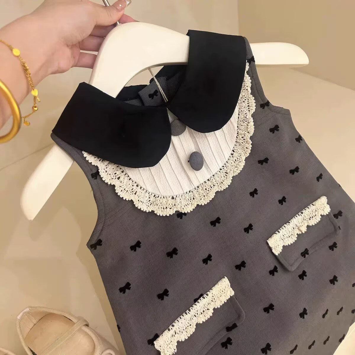 [5071132] - Baju Gaun Dress Lengan Kutung Korean Fashion Anak Perempuan Cewek - Motif Lace and Ribbons - BABYHOKI STORE