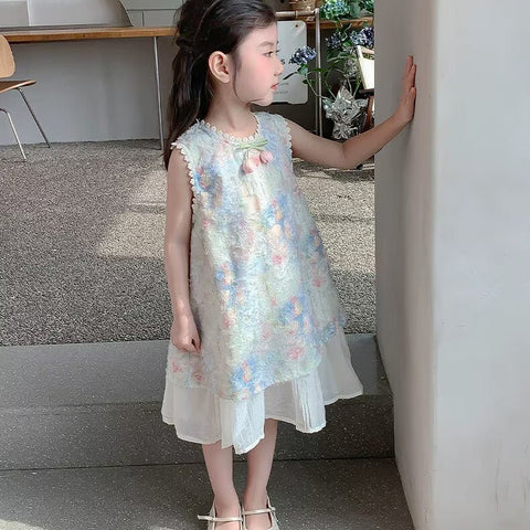 [5071135] - Baju Gaun Dress Princess Lengan Kutung Korean Style Anak Perempuan Cewek - Motif Floral - BABYHOKI STORE