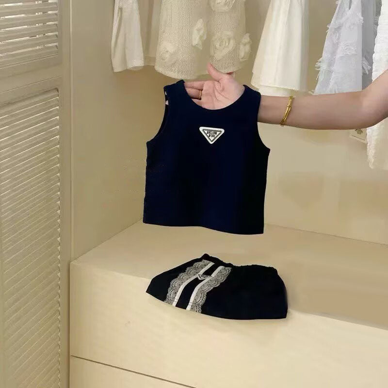 [5071137] - One Set 2in1 Baju Setelan Summer Outfit Atasan Lengan Kutung Bawahan Celana Rok Pendek Fashion Korean Style Anak Perempuan Cewek - Motif Striped Lace - BABYHOKI STORE