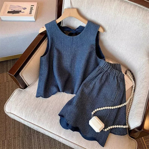 [5071138] - One Set 2in1 Baju Setelan Summer Suit Atasan Lengan Kutung Bawahan Celana Pendek Comfortable Fashion Style Anak Perempuan Cewek - Motif Cute Bow - BABYHOKI STORE