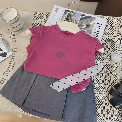 [5071139] - One Set 2in1 Baju Setelan Summer Outfit Atasan Kaos Lengan Kutung Bawahan Celana Rok Pendek Comfortable Fashion Style Anak Perempuan Cewek - Motif Basic Solid Color - BABYHOKI STORE