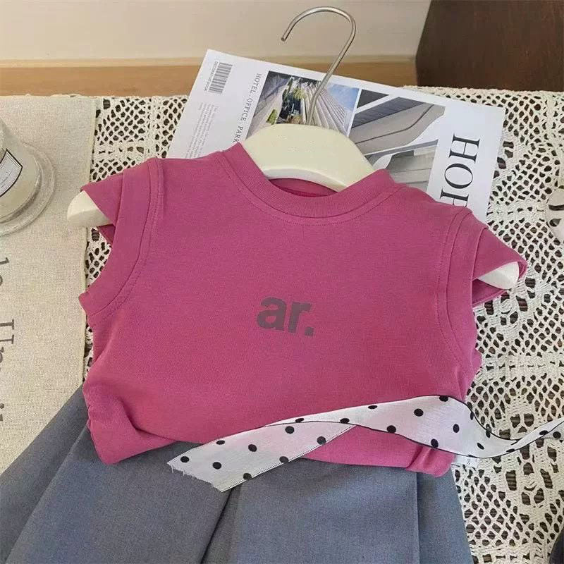 [5071139] - One Set 2in1 Baju Setelan Summer Outfit Atasan Kaos Lengan Kutung Bawahan Celana Rok Pendek Comfortable Fashion Style Anak Perempuan Cewek - Motif Basic Solid Color - BABYHOKI STORE