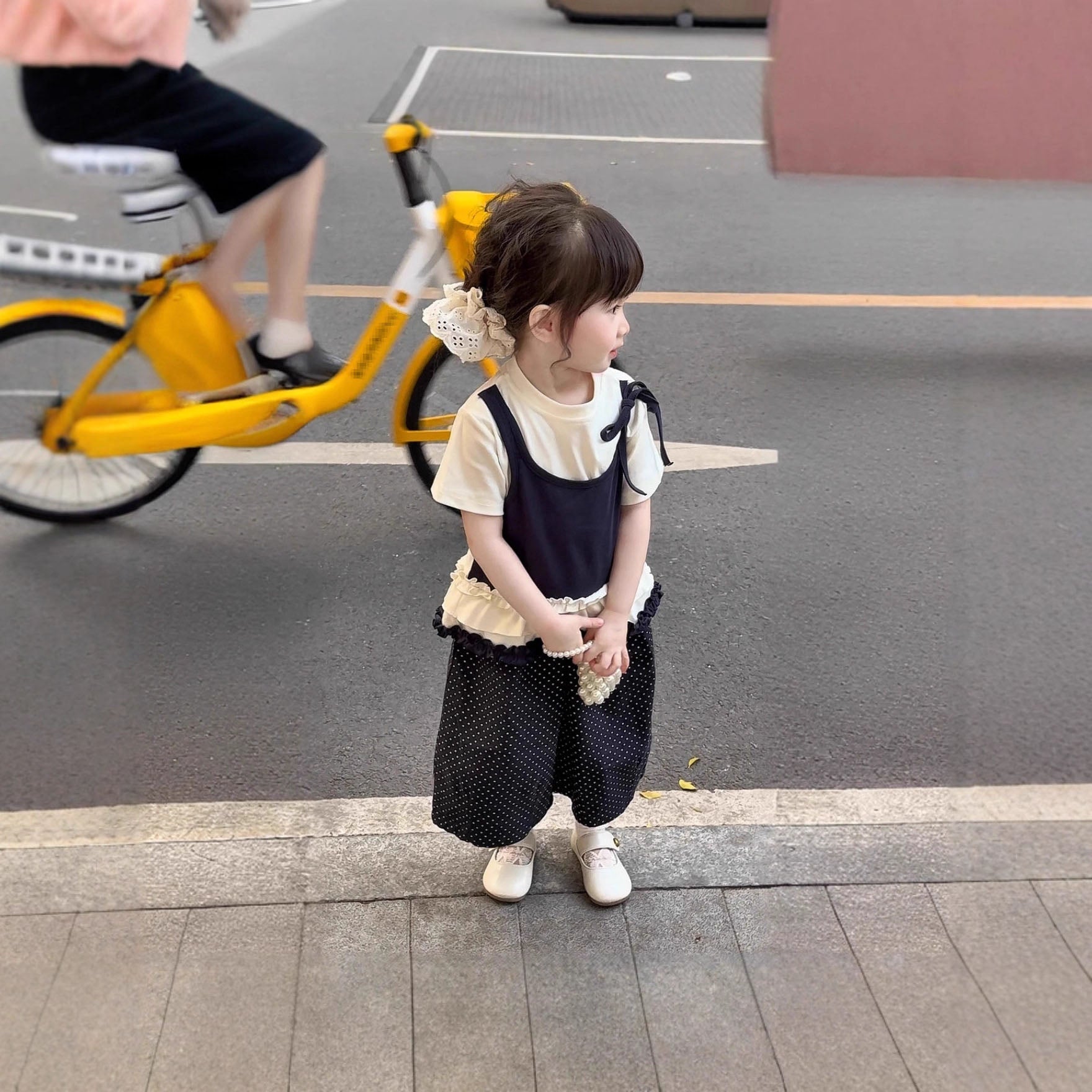 [5071143] - One Set 2in1 Baju Setelan Summer Suit Atasan Lengan Pendek Bawahan Celana Panjang Polka Korean Version Style Anak Perempuan Cewek - Motif Polka Lace - BABYHOKI STORE