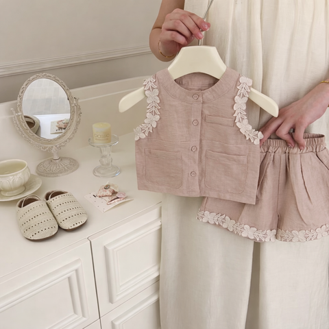 [5071146] - One Set 2in1 Baju Setelan Summer Suit Atasan Lengan Kutung Bawahan Celana Pendek Korean Version Style Anak Perempuan Cewek - Motif Floral - BABYHOKI STORE