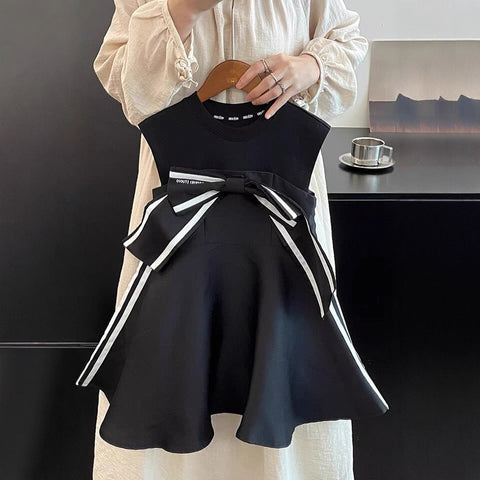 [5071147] - Baju Gaun Dress Elegant Lengan Kutung Korean Version Style Anak Perempuan Cewek - Motif Color Stripe - BABYHOKI STORE