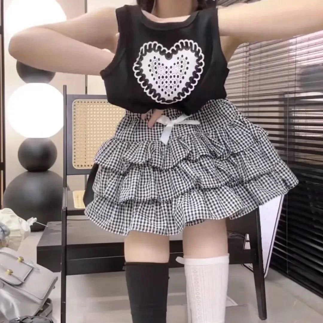[5071148] - One Set 2in1 Baju Setelan Atasan Kaos Lengan Kutung Bawahan Rok Pendek Korean Version Style Anak Perempuan Cewek - Motif Heart - BABYHOKI STORE