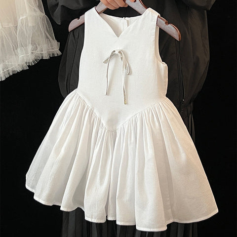 [5071149] - Baju Gaun Dress Lengan Kutung Princess Version Style Anak Perempuan Cewek - Motif Bow Top Bottom Ruffle  - BABYHOKI STORE